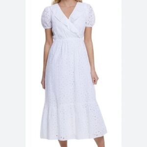 NEW River Island Women's Eyelet Embroidered Cotton Midi Dress Size 6